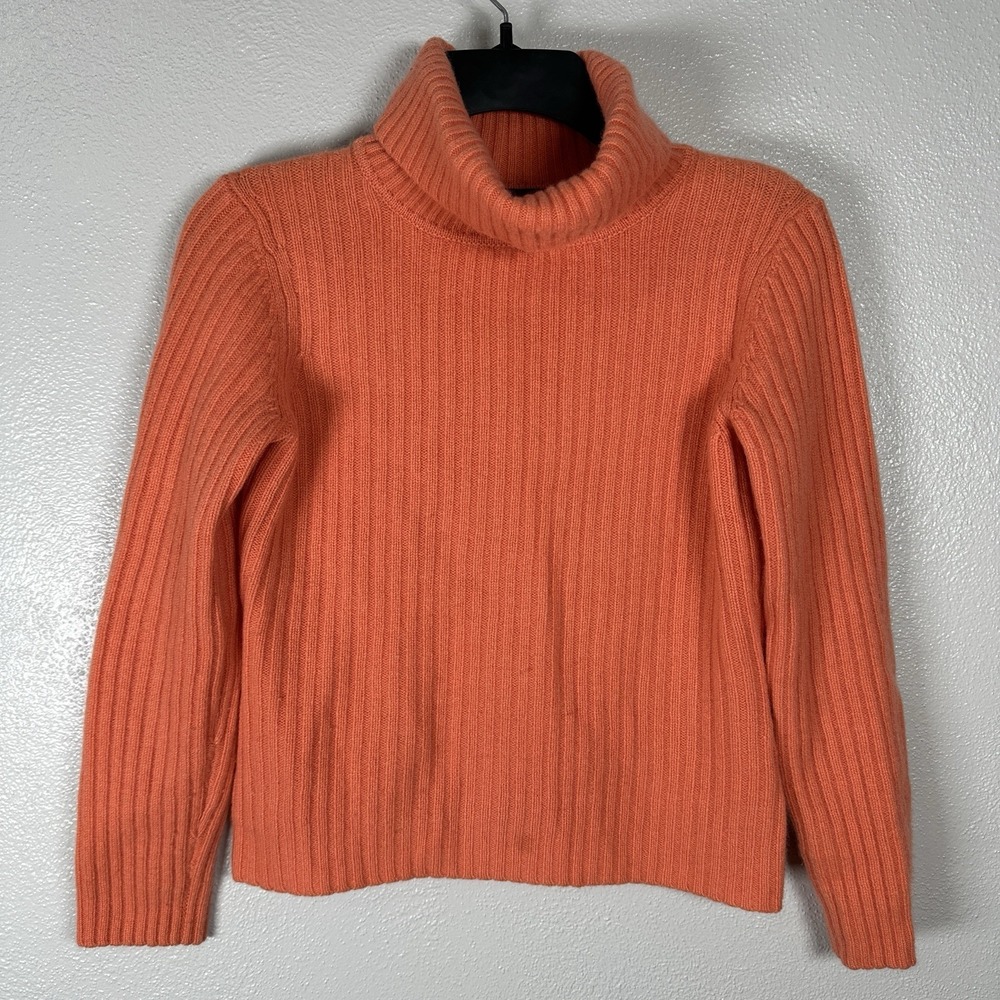 Asha Cashmere Turtleneck Sweater Womens Small Sherbert Orange Ribbed Classic